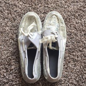 Silver sequin sperrys